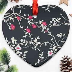 Black And White Floral Pattern Background Heart Ornament (two Sides) by Sudhe