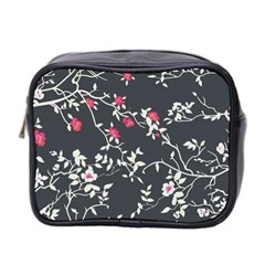 Black And White Floral Pattern Background Mini Toiletries Bag (two Sides) by Sudhe