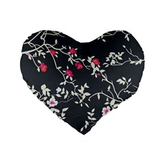 Black And White Floral Pattern Background Standard 16  Premium Heart Shape Cushions by Sudhe