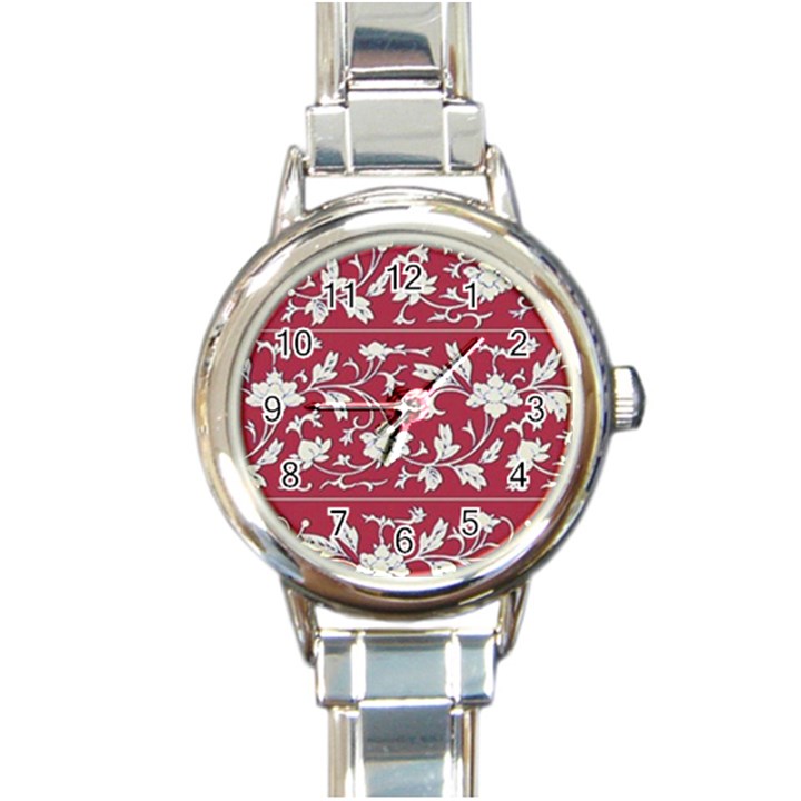 Floral Pattern Background Round Italian Charm Watch