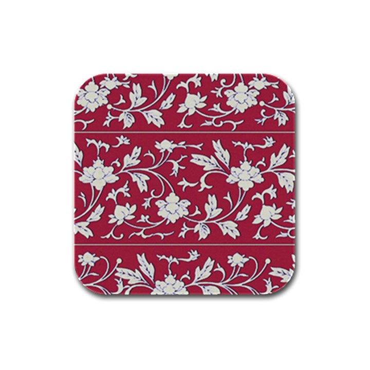 Floral Pattern Background Rubber Square Coaster (4 pack) 