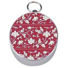 Floral Pattern Background Silver Compasses