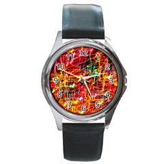 Random Colored Light Swirls Round Metal Watch