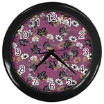 Beautiful Floral Pattern Background Wall Clock (Black) Front