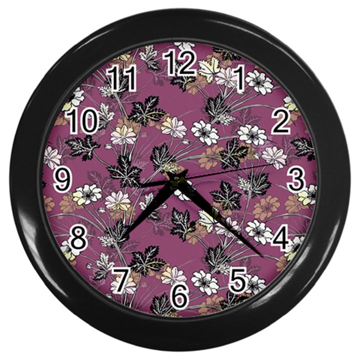 Beautiful Floral Pattern Background Wall Clock (Black)