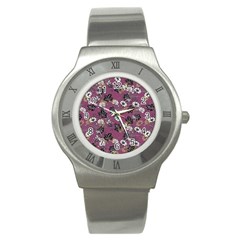 Beautiful Floral Pattern Background Stainless Steel Watch