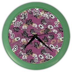 Beautiful Floral Pattern Background Color Wall Clock by Sudhe