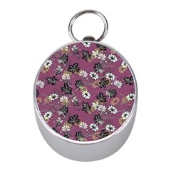 Beautiful Floral Pattern Background Mini Silver Compasses