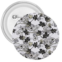 Black And White Floral Pattern Background 3  Buttons by Sudhe