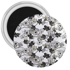 Black And White Floral Pattern Background 3  Magnets by Sudhe