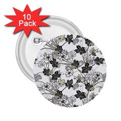 Black And White Floral Pattern Background 2 25  Buttons (10 Pack)  by Sudhe