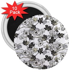 Black And White Floral Pattern Background 3  Magnets (10 Pack)  by Sudhe