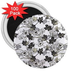 Black And White Floral Pattern Background 3  Magnets (100 Pack) by Sudhe