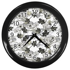 Black And White Floral Pattern Background Wall Clock (black) by Sudhe