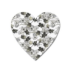 Black And White Floral Pattern Background Heart Magnet by Sudhe