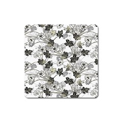 Black And White Floral Pattern Background Square Magnet by Sudhe