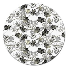 Black And White Floral Pattern Background Magnet 5  (round) by Sudhe