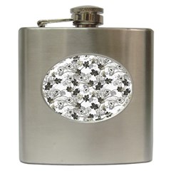 Black And White Floral Pattern Background Hip Flask (6 Oz)