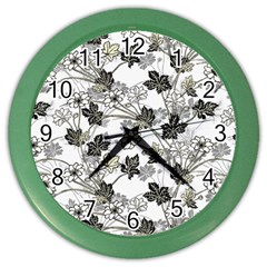 Black And White Floral Pattern Background Color Wall Clock by Sudhe