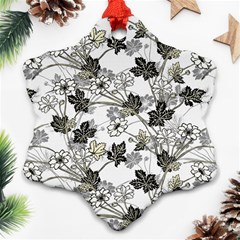 Black And White Floral Pattern Background Snowflake Ornament (two Sides) by Sudhe