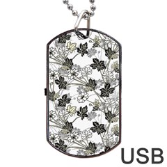 Black And White Floral Pattern Background Dog Tag Usb Flash (one Side) by Sudhe