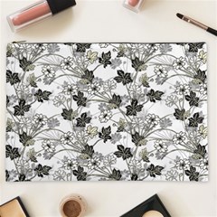 Black And White Floral Pattern Background Cosmetic Bag (xxl) by Sudhe