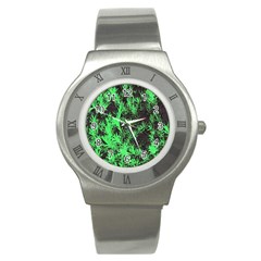 Green Etched Background Stainless Steel Watch by Sudhe