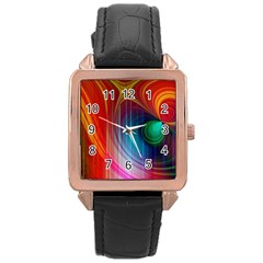 Background Color Colorful Rings Rose Gold Leather Watch  by Sudhe