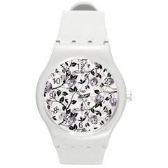 Floral Pattern Background Round Plastic Sport Watch (m) by Sudhe