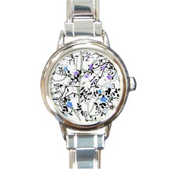 Floral Pattern Background Round Italian Charm Watch by Sudhe