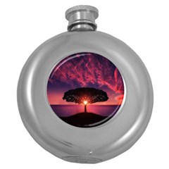 Flight Landscape Nature Sky Round Hip Flask (5 Oz) by Sudhe