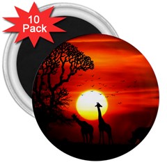 Animals Birds Dawn Giraffe 3  Magnets (10 Pack)  by Sudhe