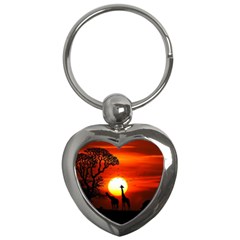 Animals Birds Dawn Giraffe Key Chains (heart)  by Sudhe