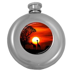 Animals Birds Dawn Giraffe Round Hip Flask (5 Oz) by Sudhe