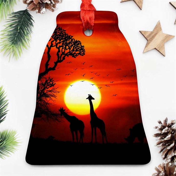 Animals Birds Dawn Giraffe Bell Ornament (Two Sides)