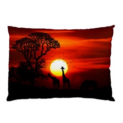 Animals Birds Dawn Giraffe Pillow Case (two Sides) by Sudhe