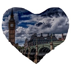 Architecture Big Ben Bridge Buildings Large 19  Premium Flano Heart Shape Cushions by Sudhe