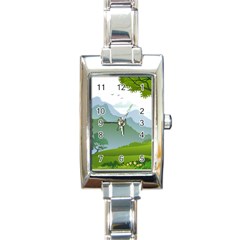 Forest Landscape Photography Illustration Rectangle Italian Charm Watch by Sudhe