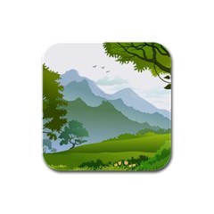 Forest Landscape Photography Illustration Rubber Square Coaster (4 Pack) 