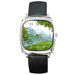 Forest Landscape Photography Illustration Square Metal Watch by Sudhe