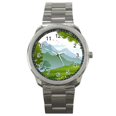 Forest Landscape Photography Illustration Sport Metal Watch by Sudhe