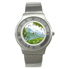 Forest Landscape Photography Illustration Stainless Steel Watch by Sudhe