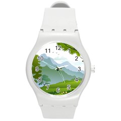 Forest Landscape Photography Illustration Round Plastic Sport Watch (m) by Sudhe