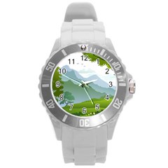 Forest Landscape Photography Illustration Round Plastic Sport Watch (l) by Sudhe