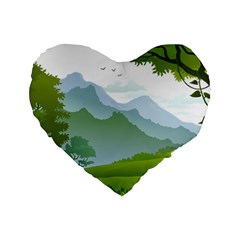 Forest Landscape Photography Illustration Standard 16  Premium Heart Shape Cushions by Sudhe