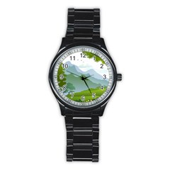 Forest Landscape Photography Illustration Stainless Steel Round Watch by Sudhe