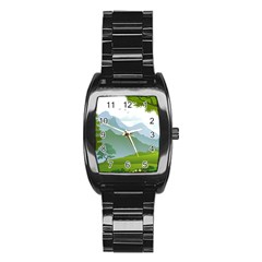 Forest Landscape Photography Illustration Stainless Steel Barrel Watch by Sudhe