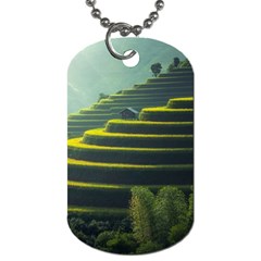 Scenic View Of Rice Paddy Dog Tag (two Sides) by Sudhe