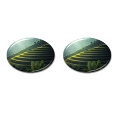 Scenic View Of Rice Paddy Cufflinks (oval) by Sudhe