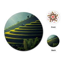 Scenic View Of Rice Paddy Playing Cards (round) by Sudhe